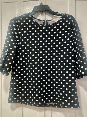 Black & White Polka Dot Green Envelope Bell Sleeve Top Size M